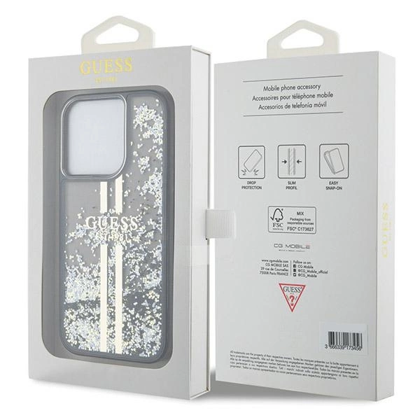Guess Liquid Glitter Gold Stripes case for iPhone 15 Pro Max - blackeng