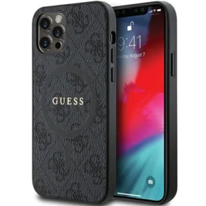 Guess 4G Collection Leather Metal Logo MagSafe Case for iPhone 12 Pro / iPhone 12 - Blackeng