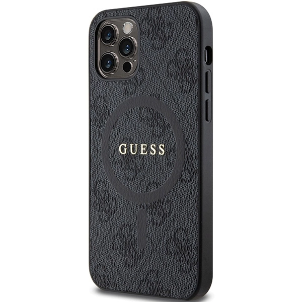 Guess 4G Collection Leather Metal Logo MagSafe Case for iPhone 12 Pro / iPhone 12 - Blackeng