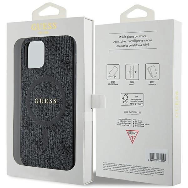 Guess 4G Collection Leather Metal Logo MagSafe Case for iPhone 12 Pro / iPhone 12 - Blackeng