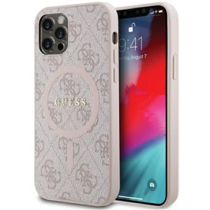 Guess 4G Collection Leather Metal Logo MagSafe Case for iPhone 12 Pro / iPhone 12 - Pinkeng