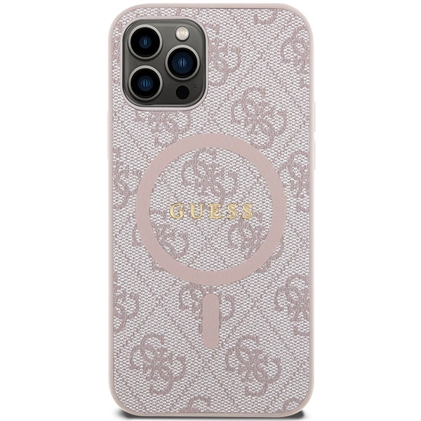 Guess 4G Collection Leather Metal Logo MagSafe Case for iPhone 12 Pro / iPhone 12 - Pinkeng