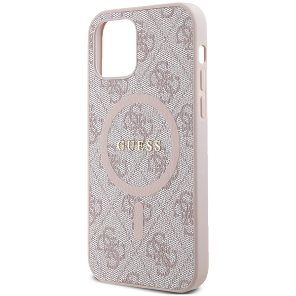 Guess 4G Collection Leather Metal Logo MagSafe Case for iPhone 12 Pro / iPhone 12 - Pinkeng