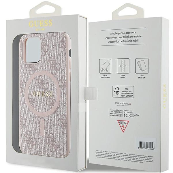 Guess 4G Collection Leather Metal Logo MagSafe Case for iPhone 12 Pro / iPhone 12 - Pinkeng