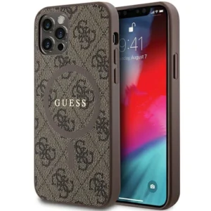 Guess 4G Collection Leather Metal Logo MagSafe Case for iPhone 12 Pro / iPhone 12 - Browneng