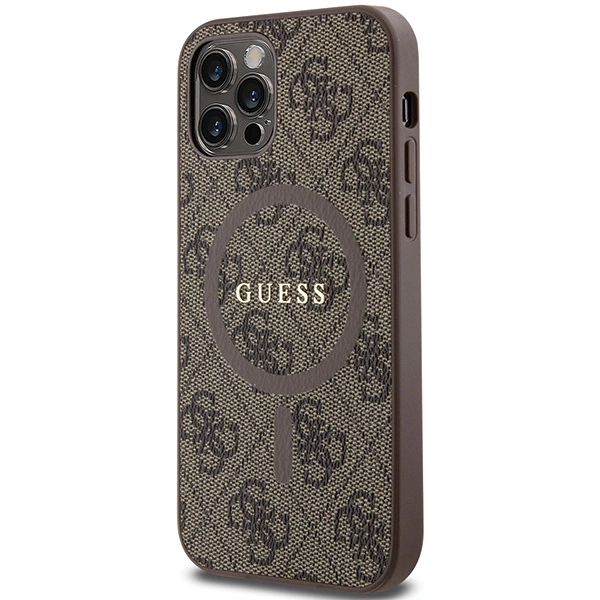 Guess 4G Collection Leather Metal Logo MagSafe Case for iPhone 12 Pro / iPhone 12 - Browneng