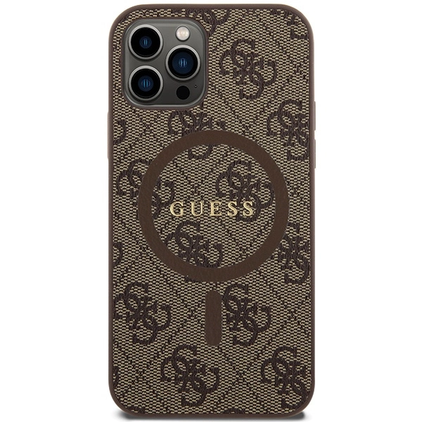 Guess 4G Collection Leather Metal Logo MagSafe Case for iPhone 12 Pro / iPhone 12 - Browneng
