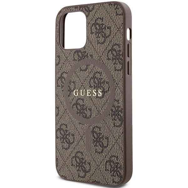 Guess 4G Collection Leather Metal Logo MagSafe Case for iPhone 12 Pro / iPhone 12 - Browneng