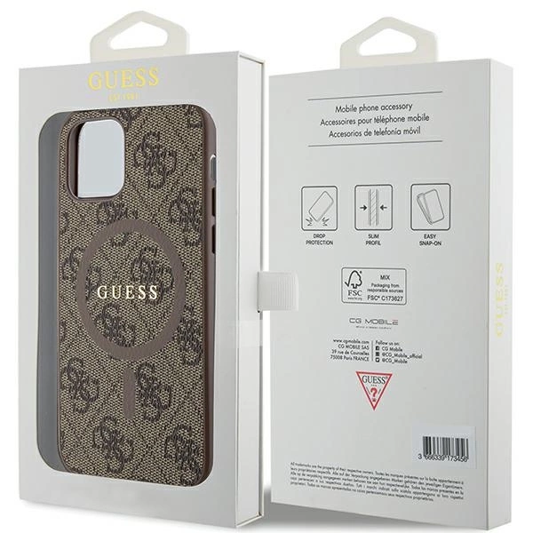 Guess 4G Collection Leather Metal Logo MagSafe Case for iPhone 12 Pro / iPhone 12 - Browneng