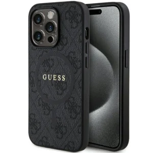 Guess 4G Collection Leather Metal Logo MagSafe Case for iPhone 15 Pro - Blackeng