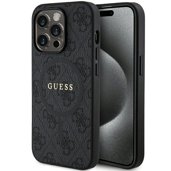 Guess 4G Collection Leather Metal Logo MagSafe Case for iPhone 15 Pro - Blackeng