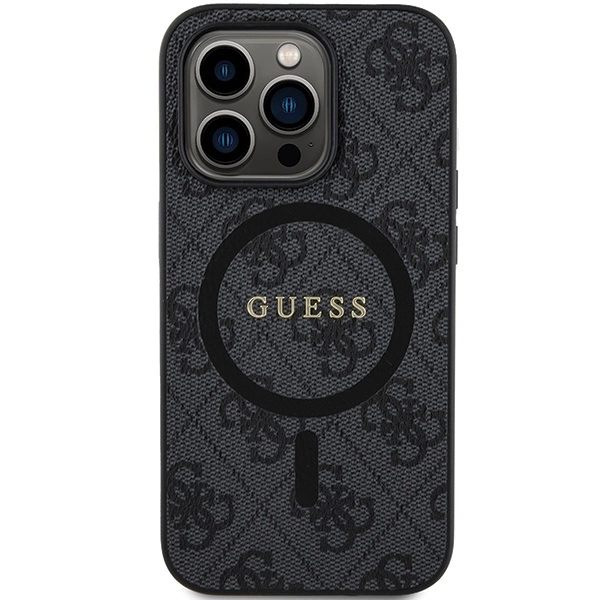Guess 4G Collection Leather Metal Logo MagSafe Case for iPhone 15 Pro - Blackeng