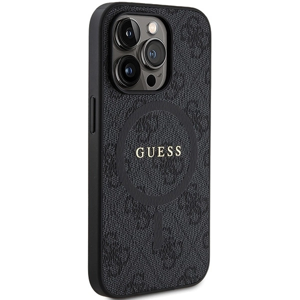 Guess 4G Collection Leather Metal Logo MagSafe Case for iPhone 15 Pro - Blackeng