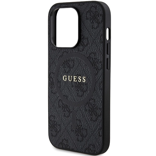 Guess 4G Collection Leather Metal Logo MagSafe Case for iPhone 15 Pro - Blackeng