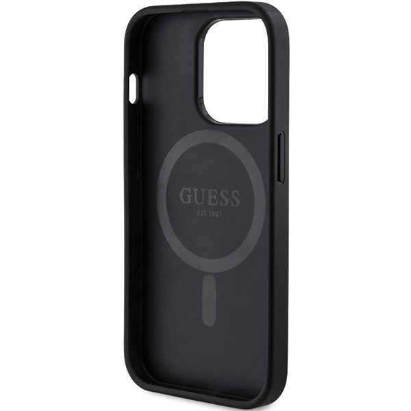 Guess 4G Collection Leather Metal Logo MagSafe Case for iPhone 15 Pro - Blackeng