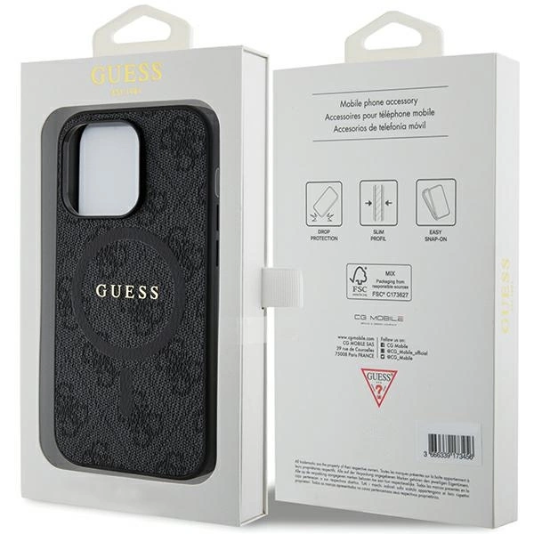 Guess 4G Collection Leather Metal Logo MagSafe Case for iPhone 15 Pro - Blackeng