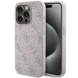 Guess 4G Collection Leather Metal Logo MagSafe Case for iPhone 15 Pro - Pinkeng