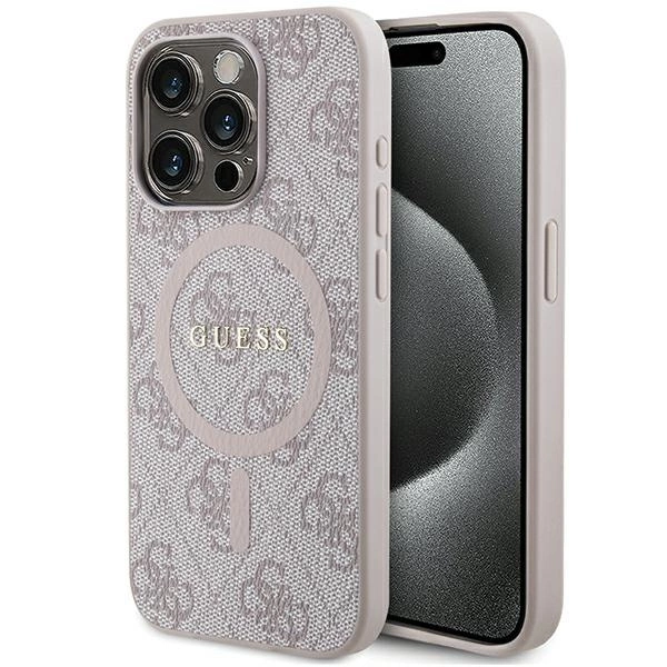 Guess 4G Collection Leather Metal Logo MagSafe Case for iPhone 15 Pro - Pinkeng