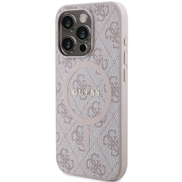 Guess 4G Collection Leather Metal Logo MagSafe Case for iPhone 15 Pro - Pinkeng