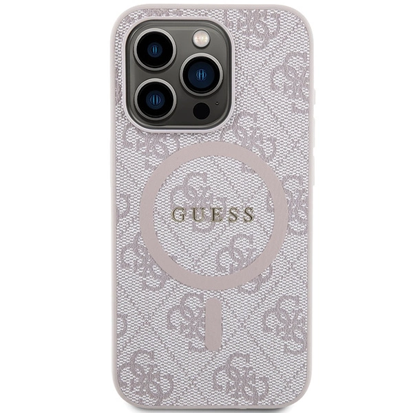 Guess 4G Collection Leather Metal Logo MagSafe Case for iPhone 15 Pro - Pinkeng