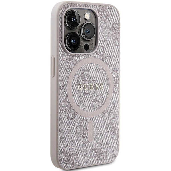Guess 4G Collection Leather Metal Logo MagSafe Case for iPhone 15 Pro - Pinkeng