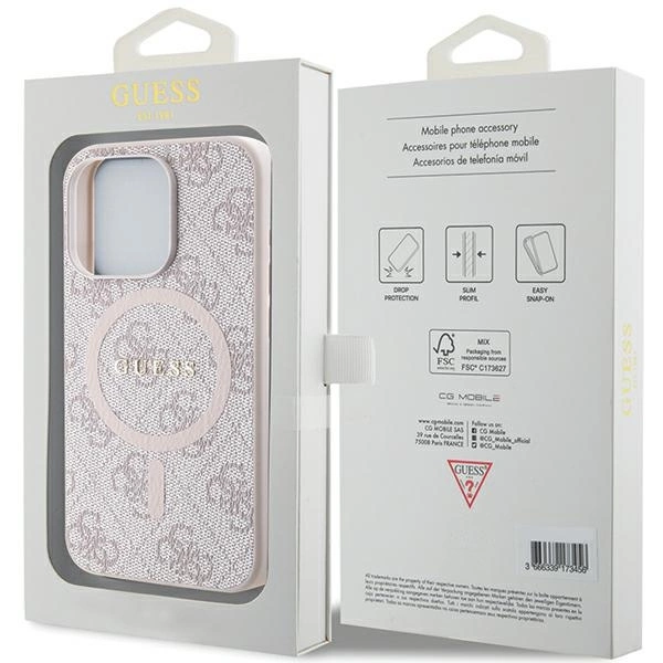 Guess 4G Collection Leather Metal Logo MagSafe Case for iPhone 15 Pro - Pinkeng