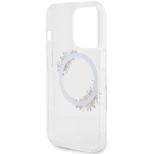 Guess IML Flowers Wreatch MagSafe case for iPhone 15 Pro - transparenteng