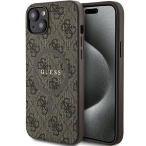 Guess 4G Collection Leather Metal Logo MagSafe Case for iPhone 15/14/13 - Browneng