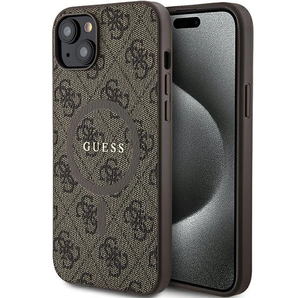 Guess 4G Collection Leather Metal Logo MagSafe Case for iPhone 15/14/13 - Browneng