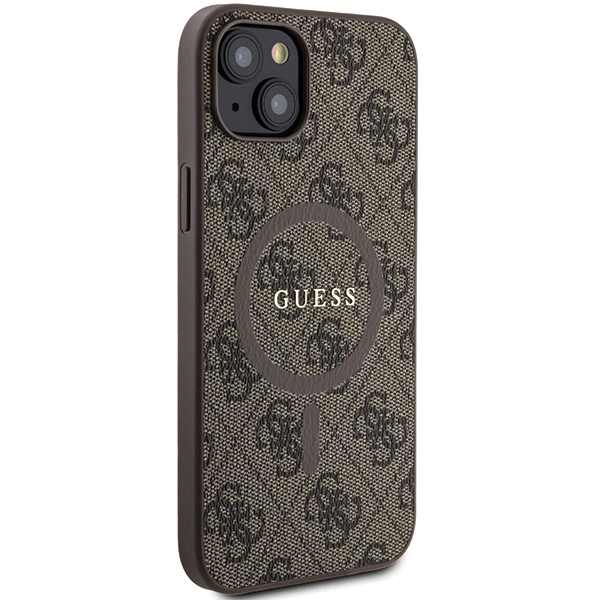 Guess 4G Collection Leather Metal Logo MagSafe Case for iPhone 15/14/13 - Browneng