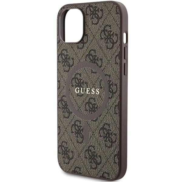 Guess 4G Collection Leather Metal Logo MagSafe Case for iPhone 15/14/13 - Browneng
