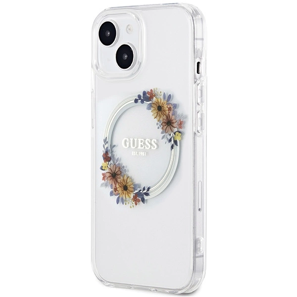 Guess IML Flowers Wreatch MagSafe Case for iPhone 15 / 14 / 13 - Transparenteng