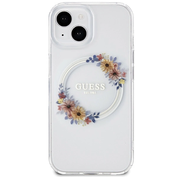 Guess IML Flowers Wreatch MagSafe Case for iPhone 15 / 14 / 13 - Transparenteng