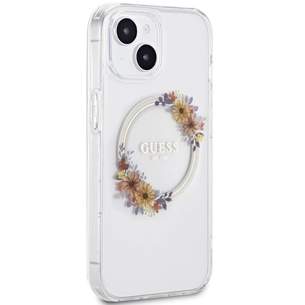 Guess IML Flowers Wreatch MagSafe Case for iPhone 15 / 14 / 13 - Transparenteng