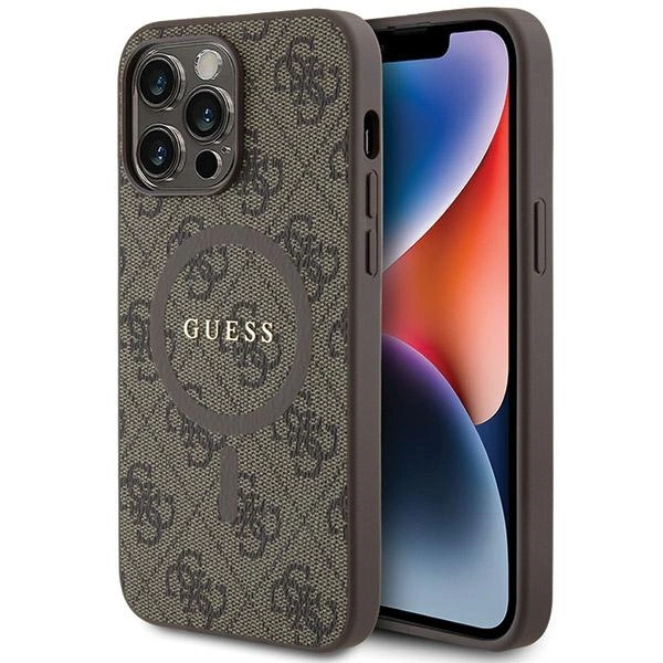 Guess GUHMP15XG4GFRW iPhone 15 Pro Max 6.7" brown/brown hardcase 4G Collection Leather Metal Logo MagSafeeng