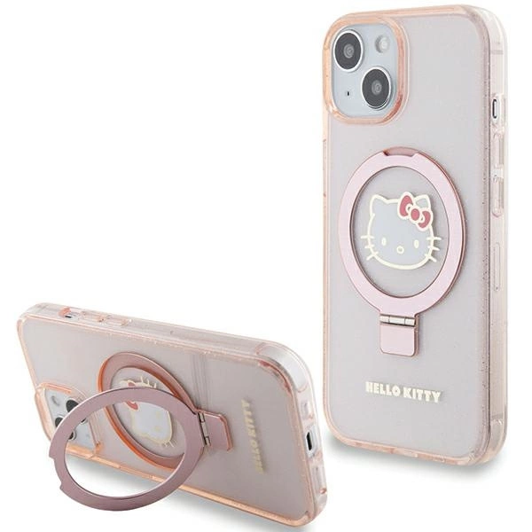 Hello Kitty Ring Stand Glitter Electrop Logo MagSafe Case for iPhone 15/14/13 - Pinkeng