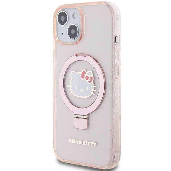 Hello Kitty Ring Stand Glitter Electrop Logo MagSafe Case for iPhone 15/14/13 - Pinkeng