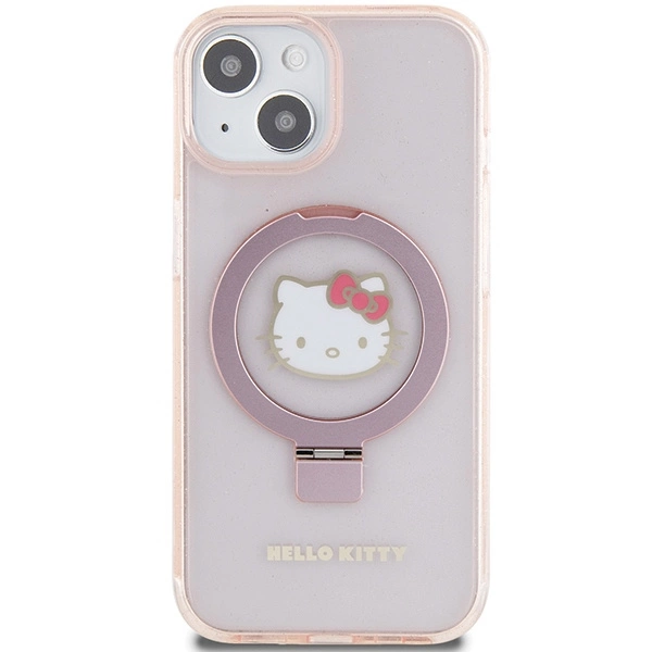 Hello Kitty Ring Stand Glitter Electrop Logo MagSafe Case for iPhone 15/14/13 - Pinkeng
