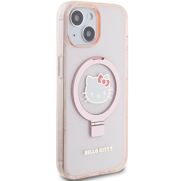 Hello Kitty Ring Stand Glitter Electrop Logo MagSafe Case for iPhone 15/14/13 - Pinkeng