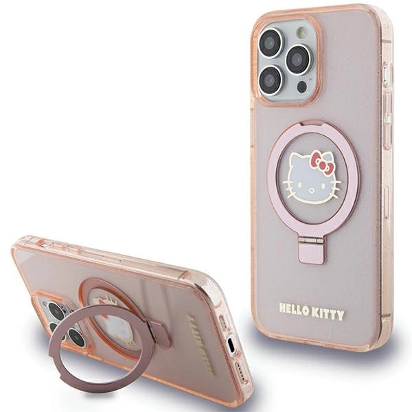 Hello Kitty Ring Stand Glitter Electrop Logo MagSafe Case for iPhone 15 Pro Max - Pinkeng