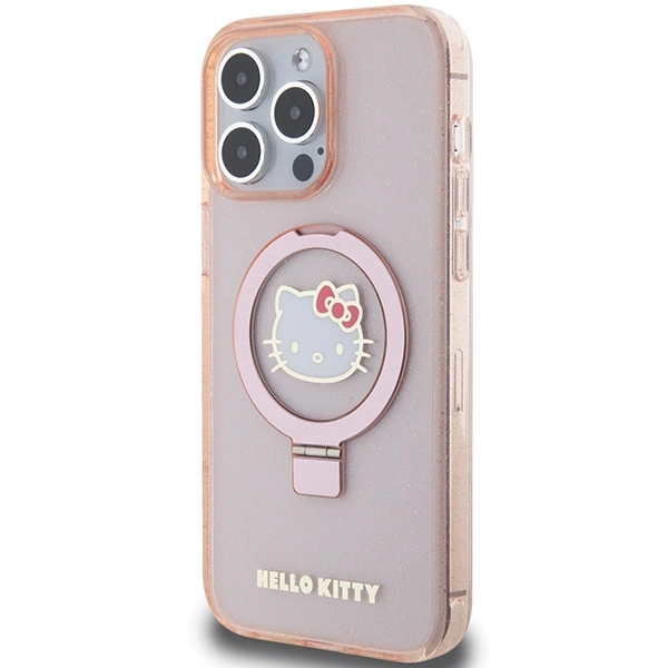 Hello Kitty Ring Stand Glitter Electrop Logo MagSafe Case for iPhone 15 Pro Max - Pinkeng