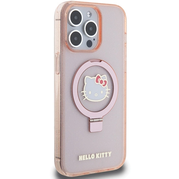 Hello Kitty Ring Stand Glitter Electrop Logo MagSafe Case for iPhone 15 Pro Max - Pinkeng
