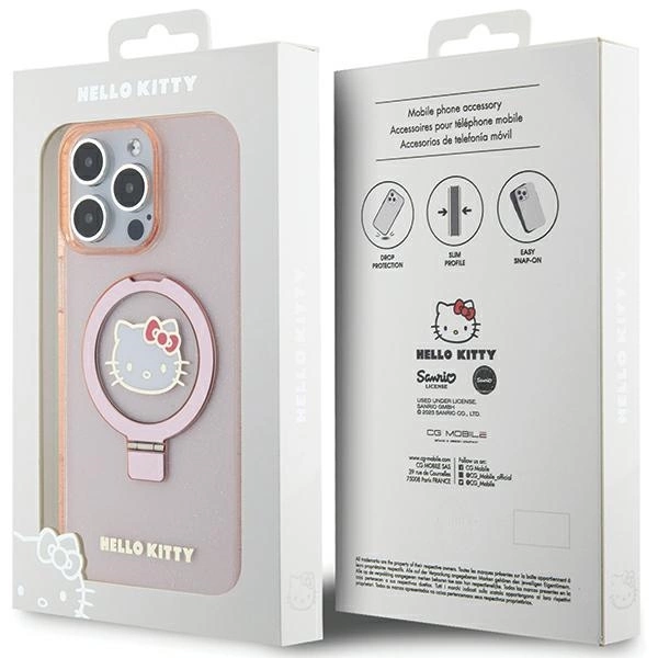 Hello Kitty Ring Stand Glitter Electrop Logo MagSafe Case for iPhone 15 Pro Max - Pinkeng