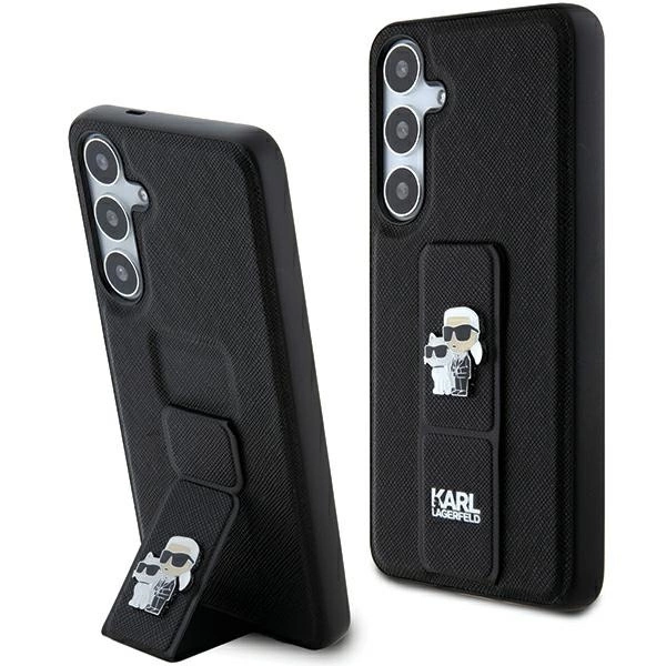 Karl Lagerfeld Gripstand Saffiano Karl&Choupette Pins case for Samsung Galaxy S24 - blackeng