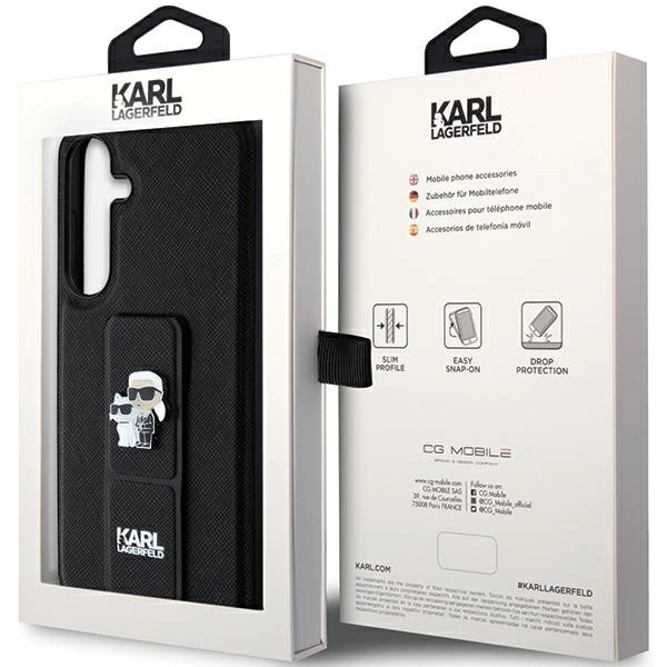 Karl Lagerfeld Gripstand Saffiano Karl&Choupette Pins case for Samsung Galaxy S24 - blackeng