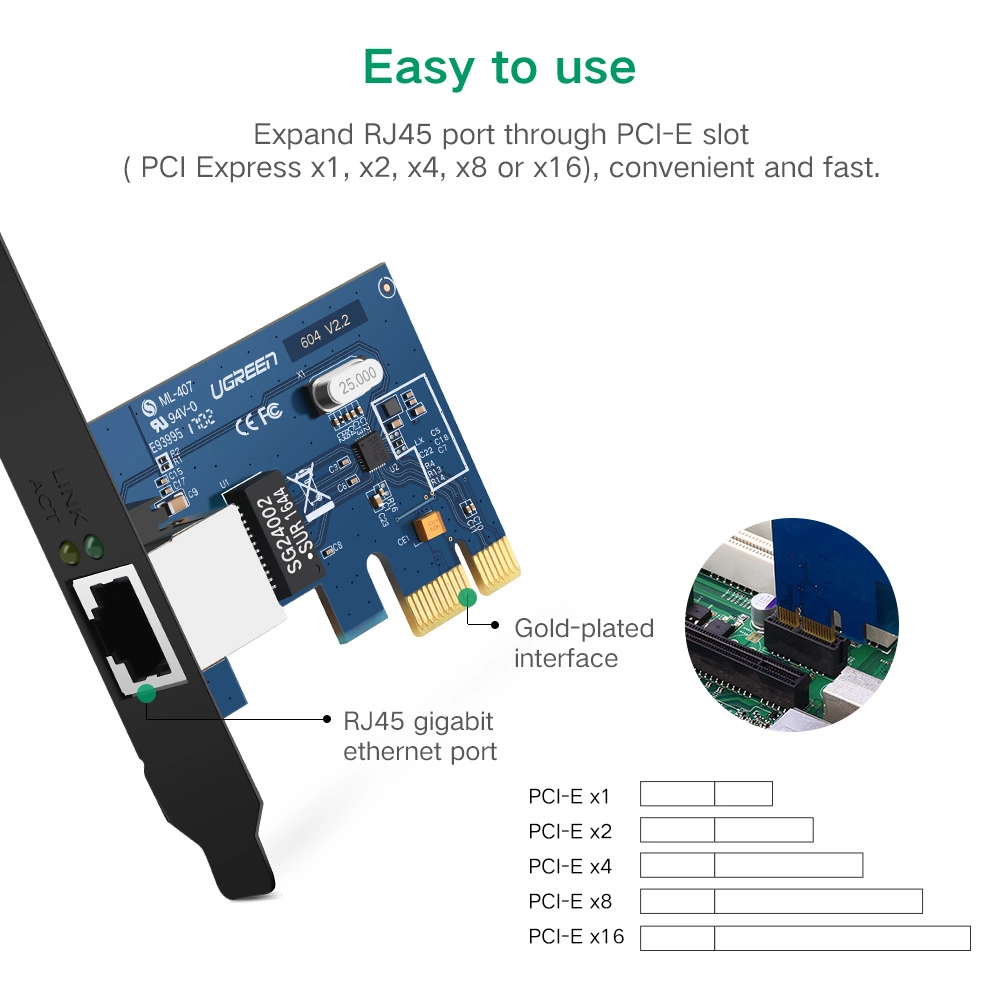Ugreen US230 Gigabit 10/100/1000Mbps PCI-E Network Card - Blackeng