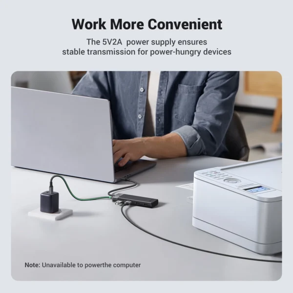 Ugreen CM653 HUB with 4 USB-A ports and USB-A power cable - blackeng