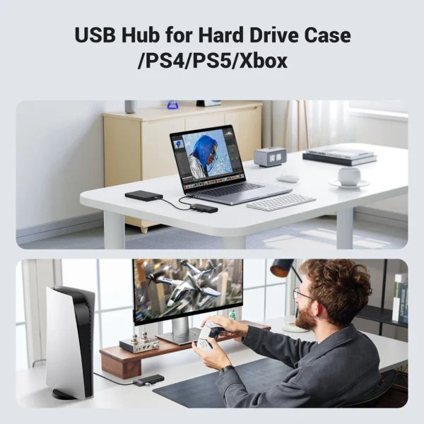 Ugreen CM653 HUB with 4 USB-A ports and USB-A power cable - blackeng