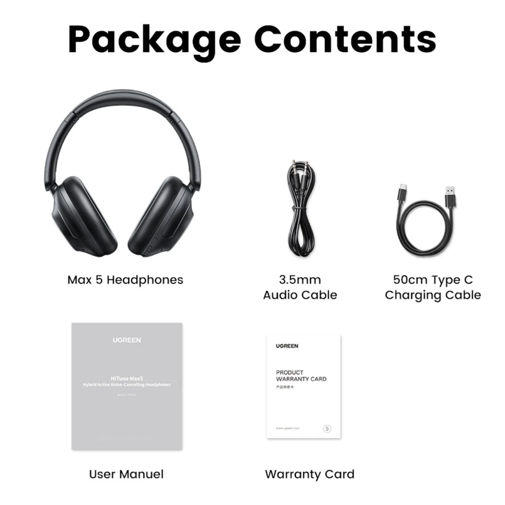Ugreen HP202 HiTune Max5 on-ear wireless headphones with hybrid ANC noise reduction - blackeng