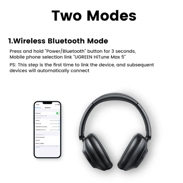 Ugreen HP202 HiTune Max5 on-ear wireless headphones with hybrid ANC noise reduction - blackeng